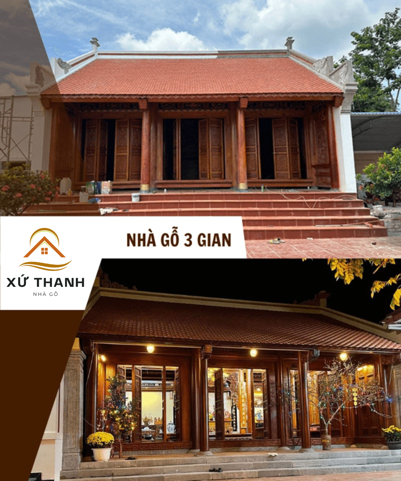 Nhà gỗ 3 gian truyền thống Bắc Bộ Việt Nam - Nhà Gỗ Xứ Thanh