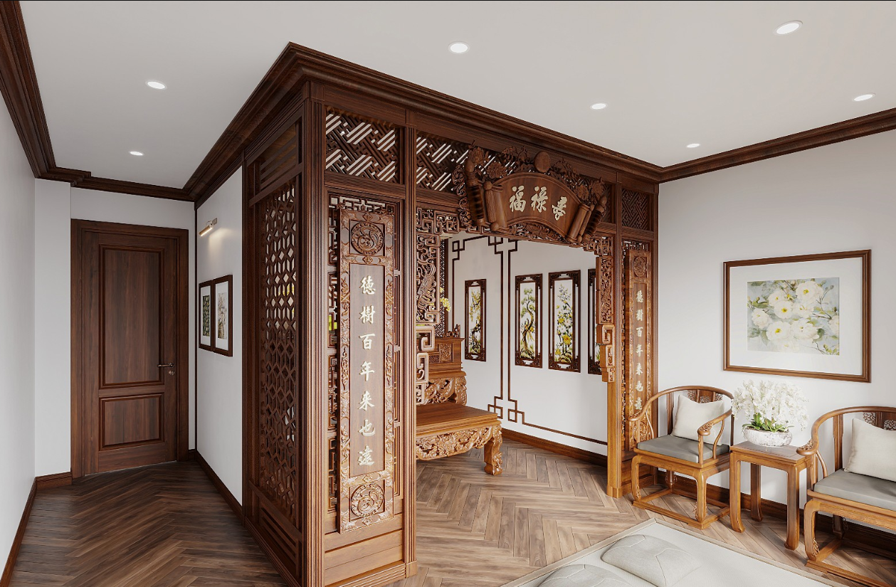 Nội thất nhà gỗ 3 gian