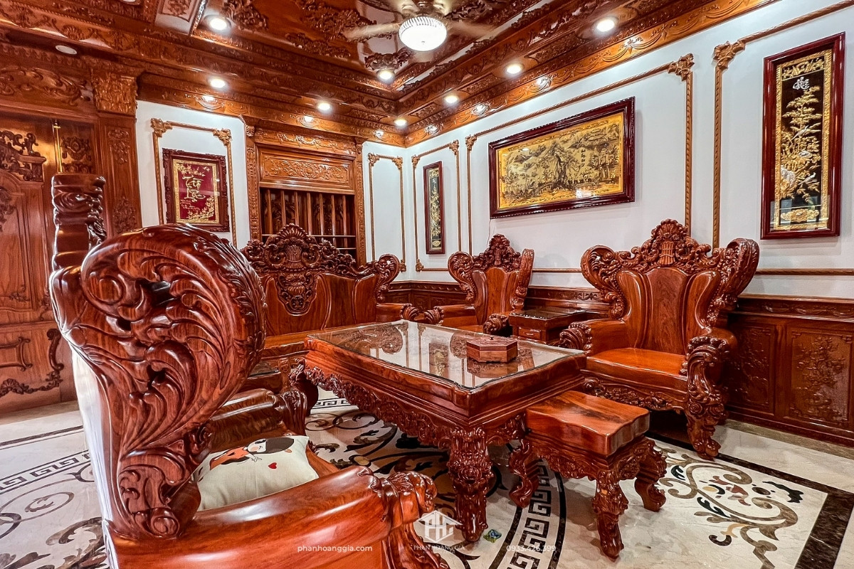Nội thất phòng khách gỗ hương cao cấp - Nhà Gỗ Xứ Thanh